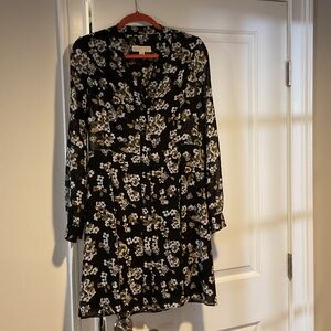Michael Kors black Dress with White and Green Floral Pattern, front buttons
